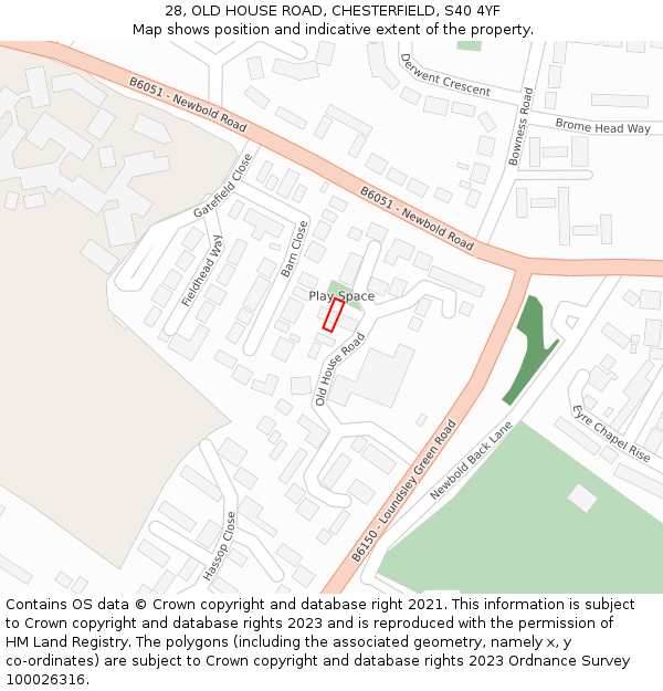 28, OLD HOUSE ROAD, CHESTERFIELD, S40 4YF: Location map and indicative extent of plot