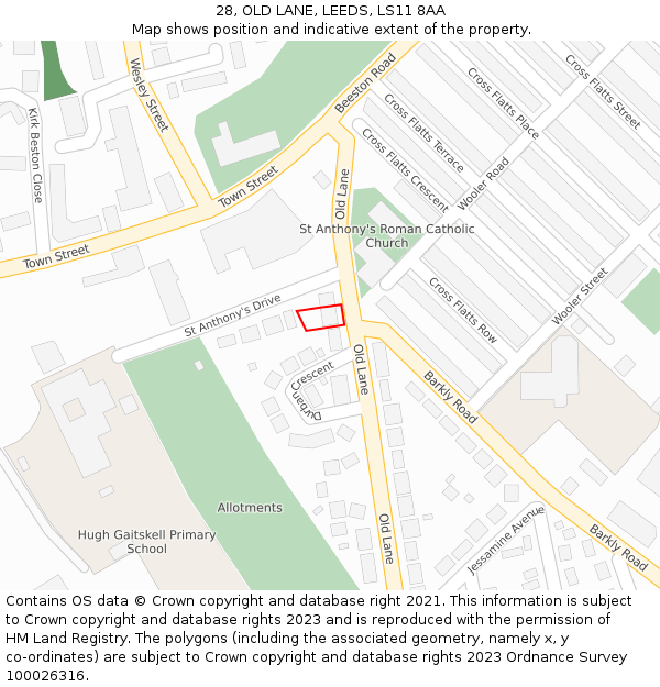 28, OLD LANE, LEEDS, LS11 8AA: Location map and indicative extent of plot
