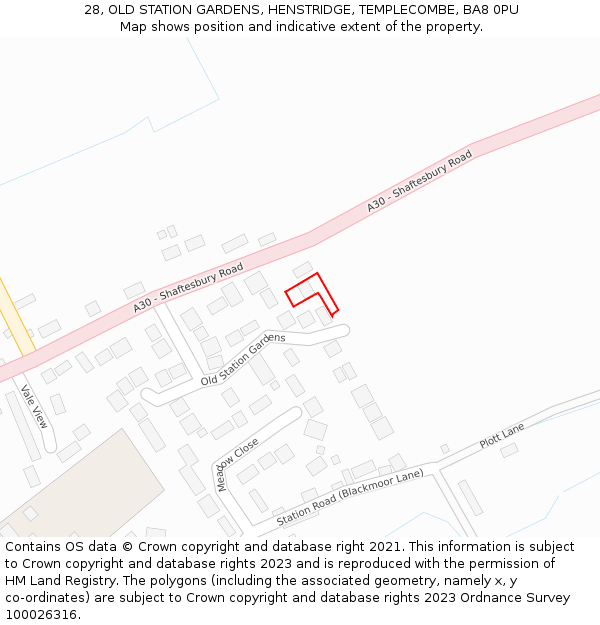 28, OLD STATION GARDENS, HENSTRIDGE, TEMPLECOMBE, BA8 0PU: Location map and indicative extent of plot