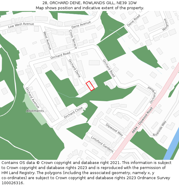 28, ORCHARD DENE, ROWLANDS GILL, NE39 1DW: Location map and indicative extent of plot