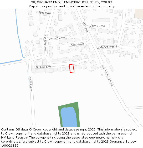 28, ORCHARD END, HEMINGBROUGH, SELBY, YO8 6RJ: Location map and indicative extent of plot