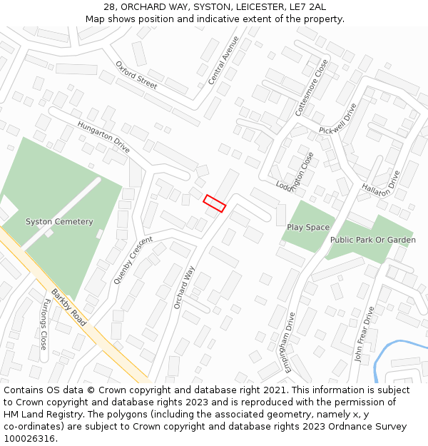 28, ORCHARD WAY, SYSTON, LEICESTER, LE7 2AL: Location map and indicative extent of plot