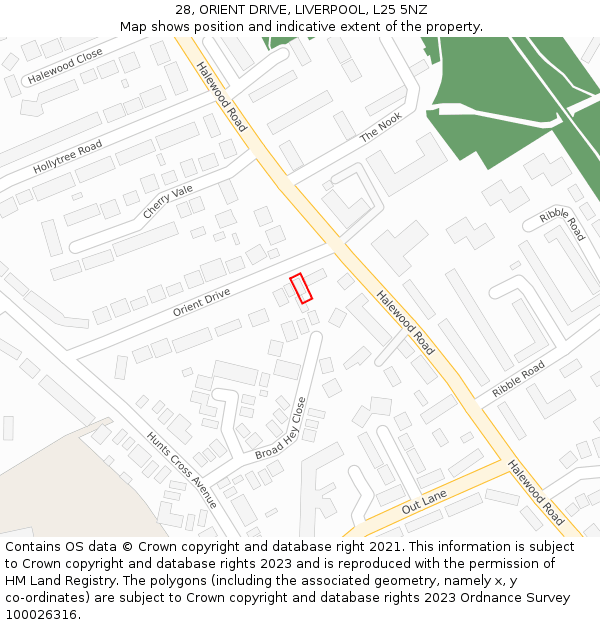 28, ORIENT DRIVE, LIVERPOOL, L25 5NZ: Location map and indicative extent of plot