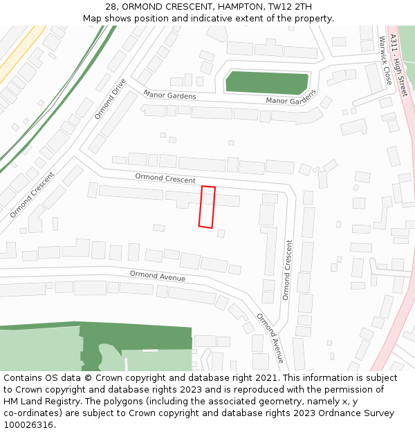 28, ORMOND CRESCENT, HAMPTON, TW12 2TH: Location map and indicative extent of plot