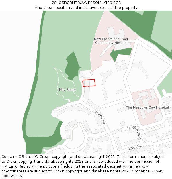 28, OSBORNE WAY, EPSOM, KT19 8GR: Location map and indicative extent of plot