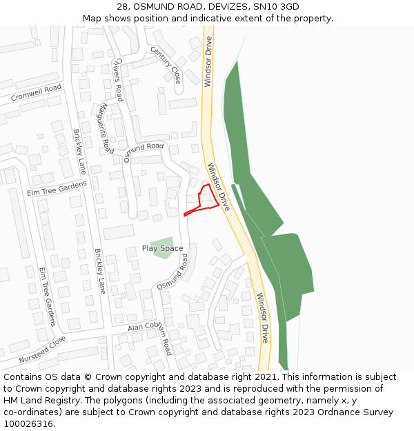 28, OSMUND ROAD, DEVIZES, SN10 3GD: Location map and indicative extent of plot