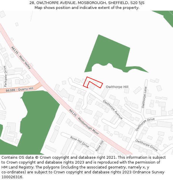 28, OWLTHORPE AVENUE, MOSBOROUGH, SHEFFIELD, S20 5JS: Location map and indicative extent of plot