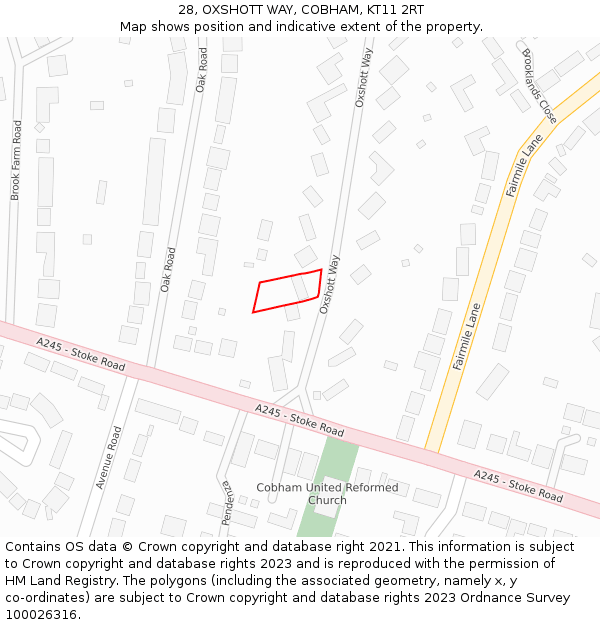 28, OXSHOTT WAY, COBHAM, KT11 2RT: Location map and indicative extent of plot