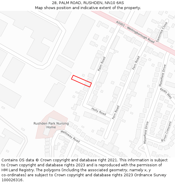 28, PALM ROAD, RUSHDEN, NN10 6AS: Location map and indicative extent of plot