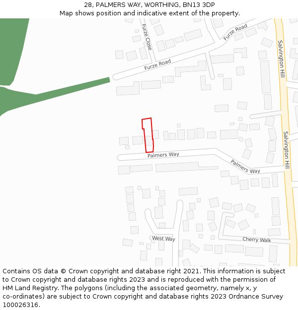 28, PALMERS WAY, WORTHING, BN13 3DP: Location map and indicative extent of plot