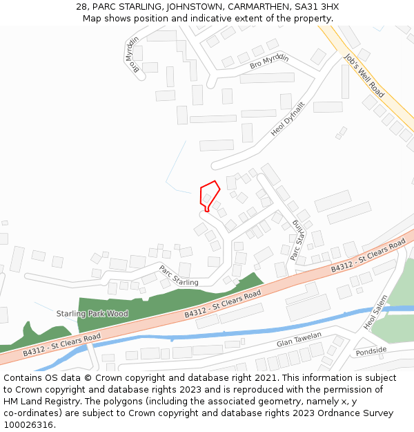 28, PARC STARLING, JOHNSTOWN, CARMARTHEN, SA31 3HX: Location map and indicative extent of plot