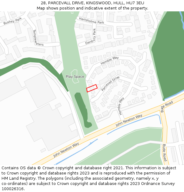 28, PARCEVALL DRIVE, KINGSWOOD, HULL, HU7 3EU: Location map and indicative extent of plot