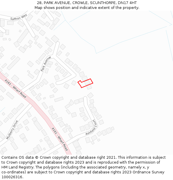 28, PARK AVENUE, CROWLE, SCUNTHORPE, DN17 4HT: Location map and indicative extent of plot