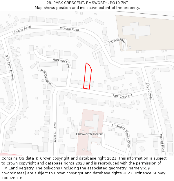 28, PARK CRESCENT, EMSWORTH, PO10 7NT: Location map and indicative extent of plot