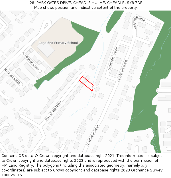 28, PARK GATES DRIVE, CHEADLE HULME, CHEADLE, SK8 7DF: Location map and indicative extent of plot
