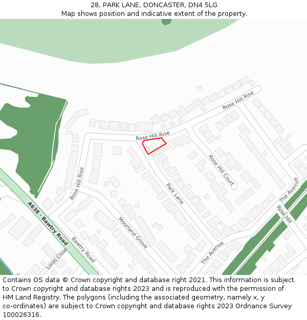 28, PARK LANE, DONCASTER, DN4 5LG: Location map and indicative extent of plot