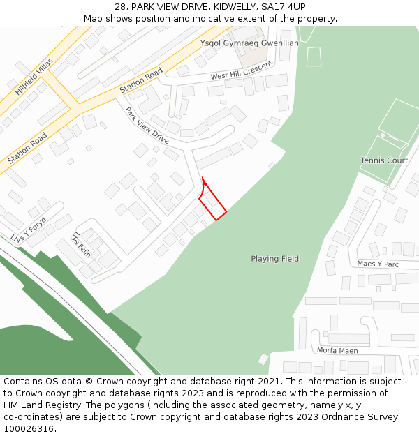 28, PARK VIEW DRIVE, KIDWELLY, SA17 4UP: Location map and indicative extent of plot