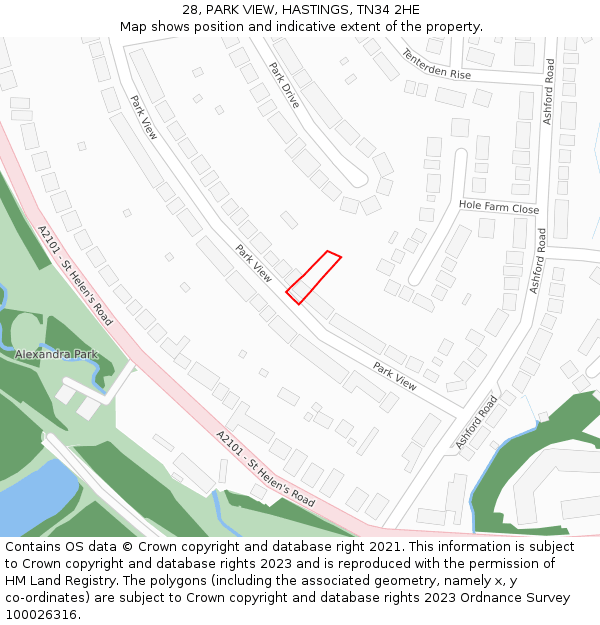 28, PARK VIEW, HASTINGS, TN34 2HE: Location map and indicative extent of plot