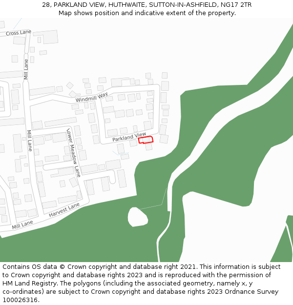 28, PARKLAND VIEW, HUTHWAITE, SUTTON-IN-ASHFIELD, NG17 2TR: Location map and indicative extent of plot