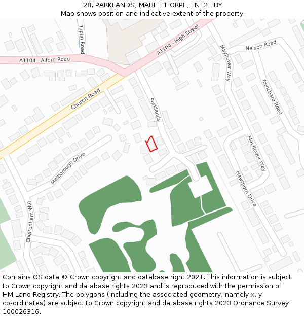 28, PARKLANDS, MABLETHORPE, LN12 1BY: Location map and indicative extent of plot