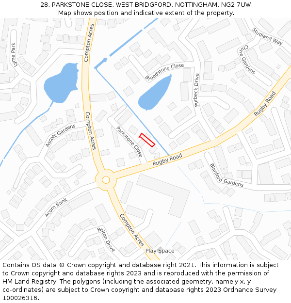 28, PARKSTONE CLOSE, WEST BRIDGFORD, NOTTINGHAM, NG2 7UW: Location map and indicative extent of plot