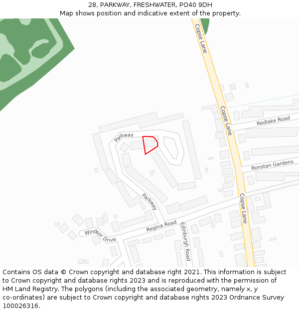 28, PARKWAY, FRESHWATER, PO40 9DH: Location map and indicative extent of plot