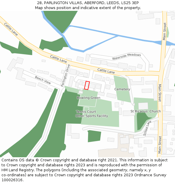 28, PARLINGTON VILLAS, ABERFORD, LEEDS, LS25 3EP: Location map and indicative extent of plot