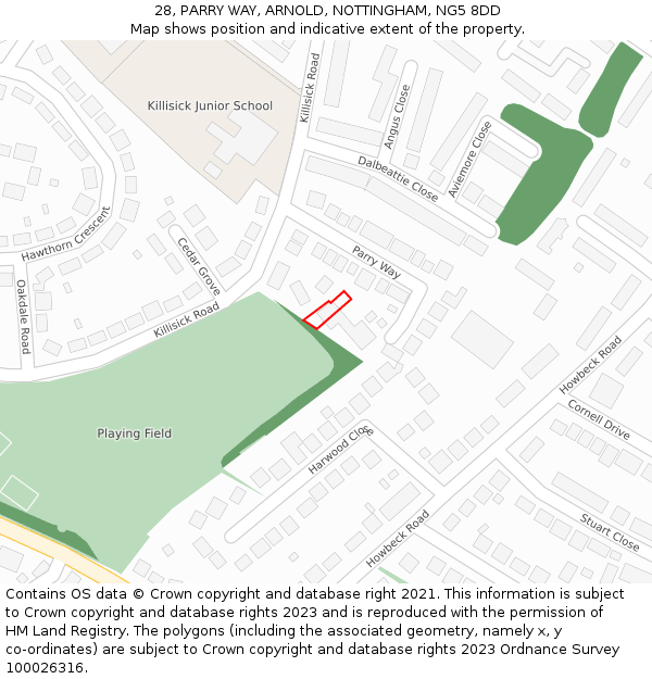 28, PARRY WAY, ARNOLD, NOTTINGHAM, NG5 8DD: Location map and indicative extent of plot