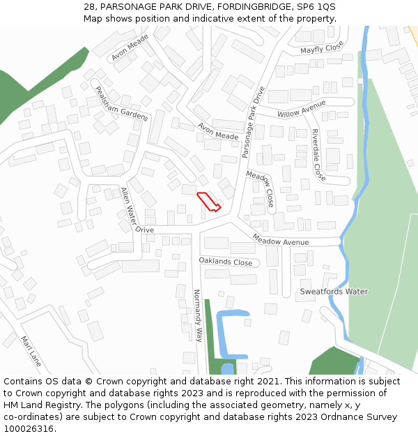 28, PARSONAGE PARK DRIVE, FORDINGBRIDGE, SP6 1QS: Location map and indicative extent of plot