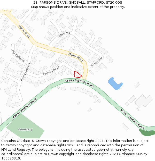 28, PARSONS DRIVE, GNOSALL, STAFFORD, ST20 0QS: Location map and indicative extent of plot