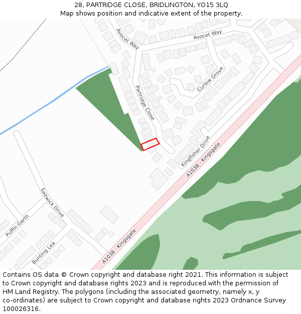 28, PARTRIDGE CLOSE, BRIDLINGTON, YO15 3LQ: Location map and indicative extent of plot