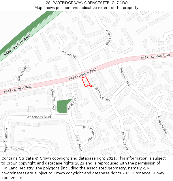 28, PARTRIDGE WAY, CIRENCESTER, GL7 1BQ: Location map and indicative extent of plot