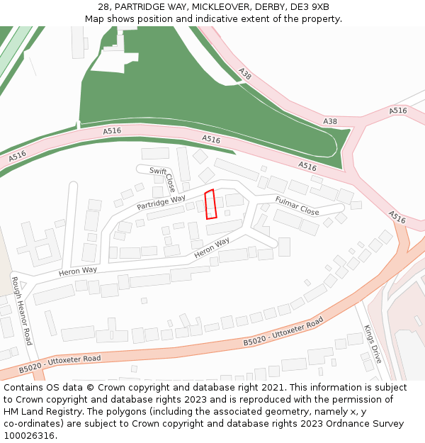 28, PARTRIDGE WAY, MICKLEOVER, DERBY, DE3 9XB: Location map and indicative extent of plot