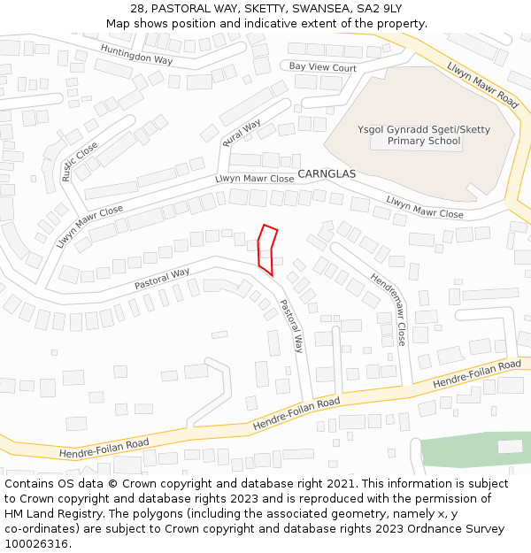 28, PASTORAL WAY, SKETTY, SWANSEA, SA2 9LY: Location map and indicative extent of plot