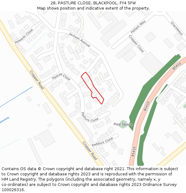 28, PASTURE CLOSE, BLACKPOOL, FY4 5FW: Location map and indicative extent of plot