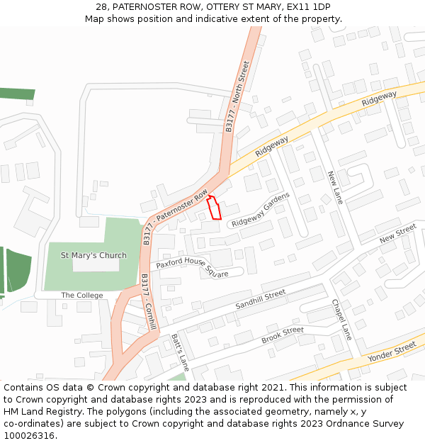 28, PATERNOSTER ROW, OTTERY ST MARY, EX11 1DP: Location map and indicative extent of plot