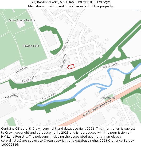 28, PAVILION WAY, MELTHAM, HOLMFIRTH, HD9 5QW: Location map and indicative extent of plot
