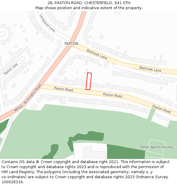 28, PAXTON ROAD, CHESTERFIELD, S41 0TN: Location map and indicative extent of plot