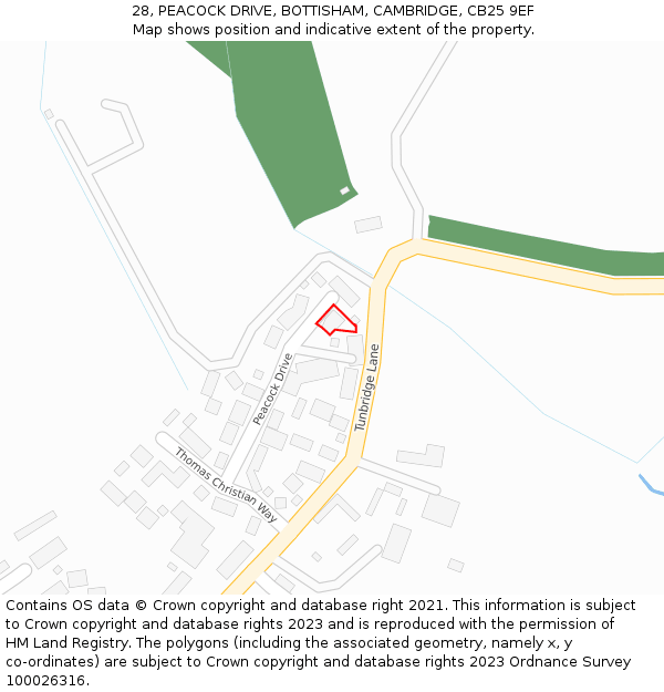 28, PEACOCK DRIVE, BOTTISHAM, CAMBRIDGE, CB25 9EF: Location map and indicative extent of plot