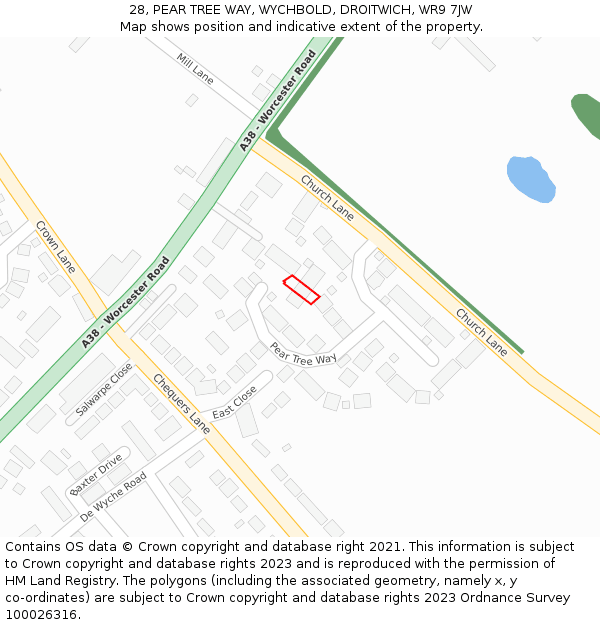 28, PEAR TREE WAY, WYCHBOLD, DROITWICH, WR9 7JW: Location map and indicative extent of plot