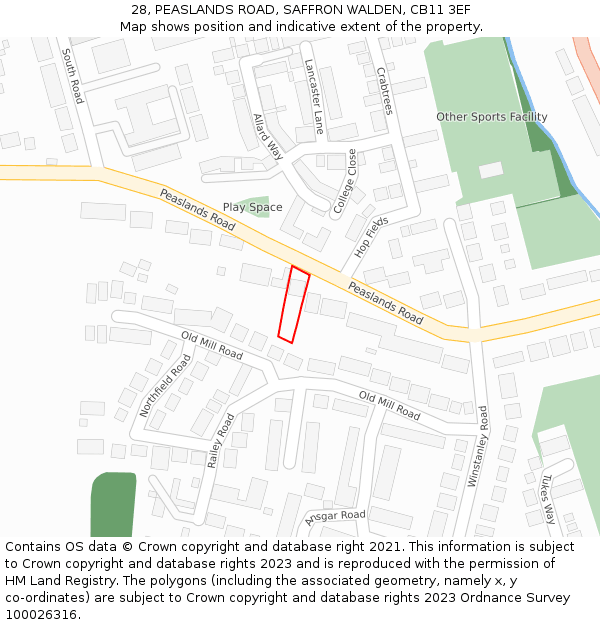 28, PEASLANDS ROAD, SAFFRON WALDEN, CB11 3EF: Location map and indicative extent of plot