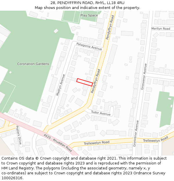 28, PENDYFFRYN ROAD, RHYL, LL18 4RU: Location map and indicative extent of plot