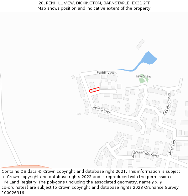 28, PENHILL VIEW, BICKINGTON, BARNSTAPLE, EX31 2FF: Location map and indicative extent of plot