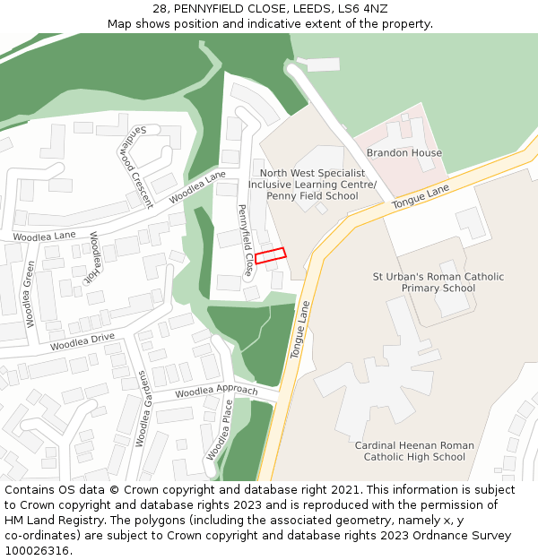 28, PENNYFIELD CLOSE, LEEDS, LS6 4NZ: Location map and indicative extent of plot