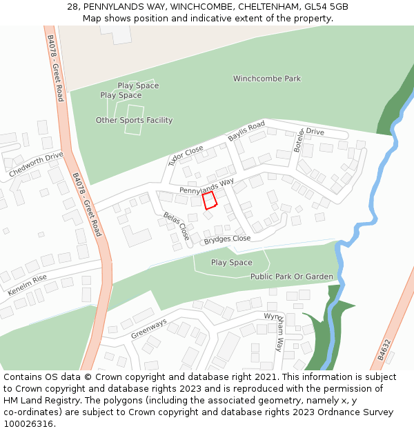 28, PENNYLANDS WAY, WINCHCOMBE, CHELTENHAM, GL54 5GB: Location map and indicative extent of plot