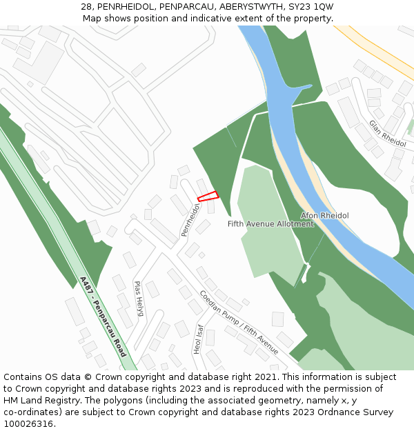 28, PENRHEIDOL, PENPARCAU, ABERYSTWYTH, SY23 1QW: Location map and indicative extent of plot