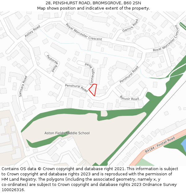 28, PENSHURST ROAD, BROMSGROVE, B60 2SN: Location map and indicative extent of plot