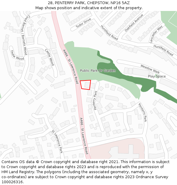 28, PENTERRY PARK, CHEPSTOW, NP16 5AZ: Location map and indicative extent of plot