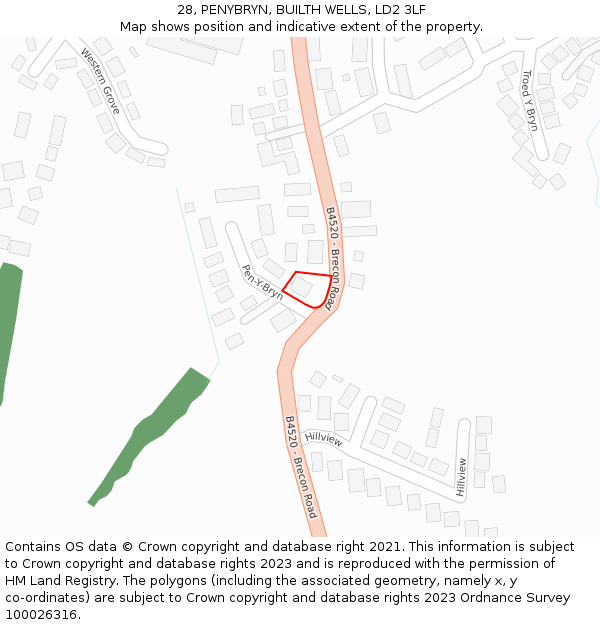 28, PENYBRYN, BUILTH WELLS, LD2 3LF: Location map and indicative extent of plot
