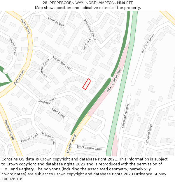 28, PEPPERCORN WAY, NORTHAMPTON, NN4 0TT: Location map and indicative extent of plot